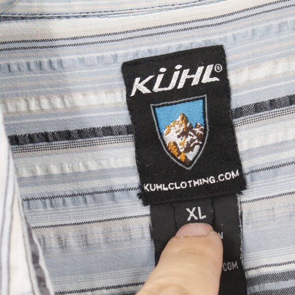 Kuhl Shirt Men’s XL seersucker Cotton Striped Hiking Short Sleeve Button Up - Picture 5 of 13